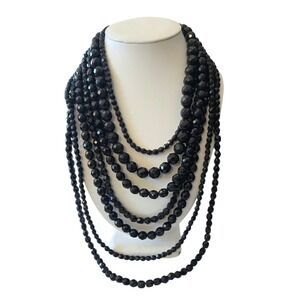 Vintage RJ Graziano Black Faceted Crystals Crystal Beaded Multi-strand Necklace